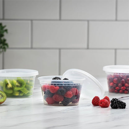 Stack Man 16 oz Deli Containers with Lids (48 Sets) – Pint Clear Plastic Food Storage Containers, Airtight Leak-Resistant Seal, BPA-Free, Microwave & Freezer Safe, Meal Prep Soup Takeout To-Go