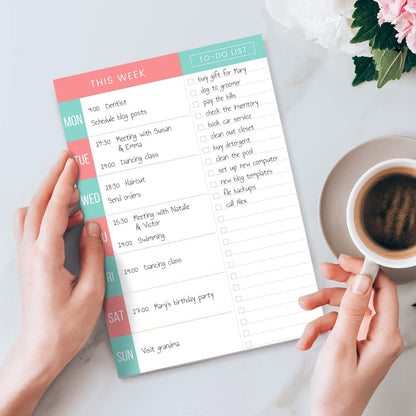 Daily Planner - Undated 2026 Planner Plus To Do List – Teal/Orange Magnetic Weekly Task list organizer and Day Notepad - Agenda Organizer for College Student, Office or Home