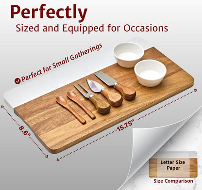Charcuterie Board Set with Accessories- Marble & Acacia Wood Board