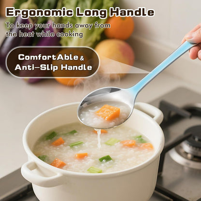 9 Pcs Cooking Utensils Set, Stainless Steel Kitchen Utensils, Heat Resistant Metal Kitchen Tools Include Solid & Slotted Spatula, Serving Spoon, Ladle, Pasta Server,Potato Maseher, Egg Whisk, Silver