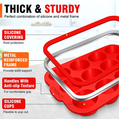 Walfos Silicone Muffin Pan - 12 Cups Regular Silicone Cupcake Pan, Non-stick Great for Making Muffin Cakes, Tart, Bread - BPA Free and Dishwasher Safe