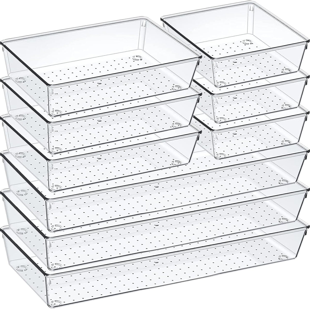 Criusia 6 Pcs Large Size Clear Drawer Organizer Set, Acrylic Non Slip Non Cracking Kitchen Drawer Storage Tray Divider, Multifunctional Storage for Cosmetics, Bathroom, Tools, Kitchen and Office
