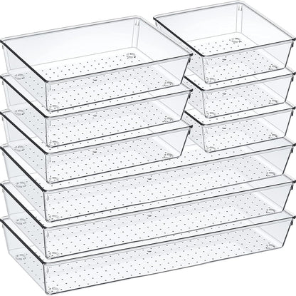 Criusia 6 Pcs Large Size Clear Drawer Organizer Set, Acrylic Non Slip Non Cracking Kitchen Drawer Storage Tray Divider, Multifunctional Storage for Cosmetics, Bathroom, Tools, Kitchen and Office