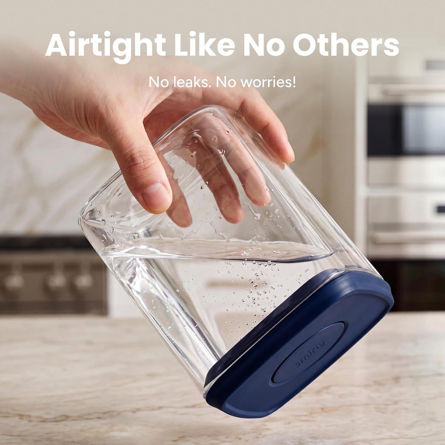 SMIRLY Glass Airtight Food Storage Containers with Pop Lids - Blue | BPA-Free Air Tight Pantry Storage Containers for Cereal Flour Sugar, Food Storage Containers 5 Pcs (0.7Qt*2, 1.7Qt*2, 2.1Qt)
