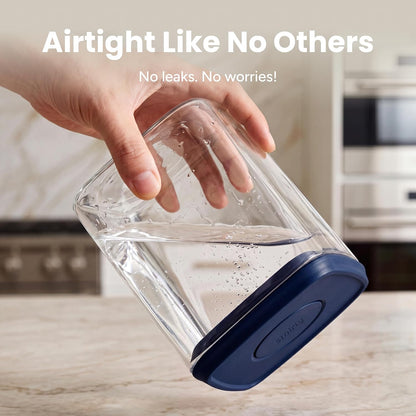 SMIRLY Glass Airtight Food Storage Containers with Pop Lids - Blue | BPA-Free Air Tight Pantry Storage Containers for Cereal Flour Sugar, Food Storage Containers 5 Pcs (0.7Qt*2, 1.7Qt*2, 2.1Qt)
