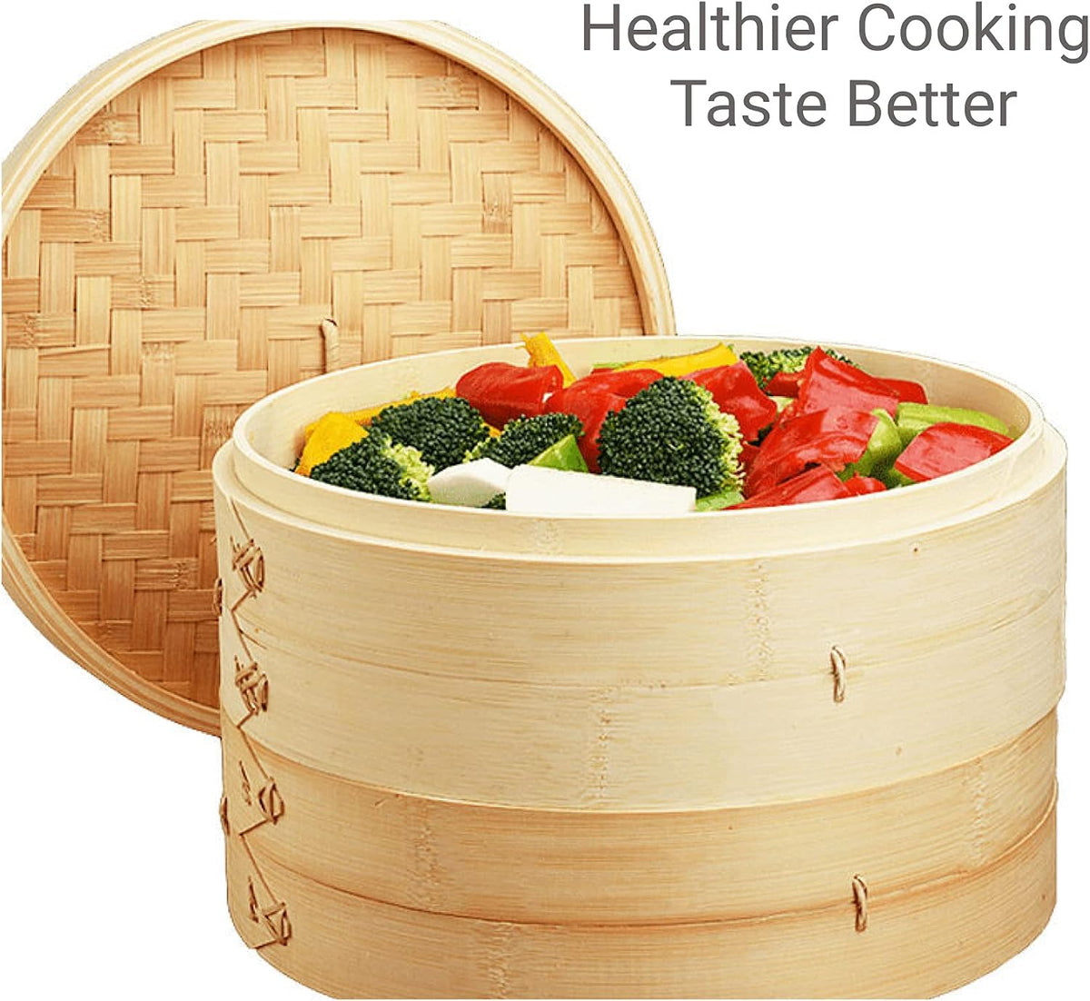 JapanBargain 2224, Large Chinese Bamboo Steamer Steaming Basket for Vegetable Seafood Dim Sum Dumpling Bun Egg, 12-inch
