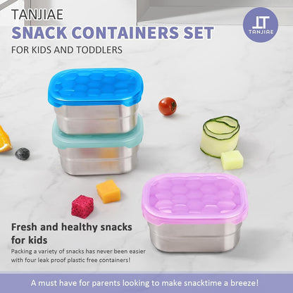 Tanjiae Small (1 CUP) Stainless Steel Snack Containers for Kids | Easy Open Leak Proof Food Containers with Silicone Lids - Perfect Metal Toddler Lunch Box for Daycare and School (8oz)