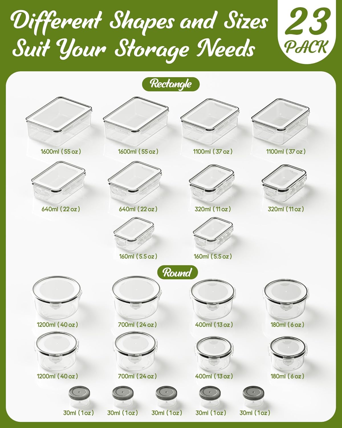 40 Piece Food Storage Containers with Lids(20 Containers & 20 Lids), BPA-Free Plastic Food Containers for Kitchen Storage and Organization, Leak Proof Meal Prep Container, Includes Labels & Pen