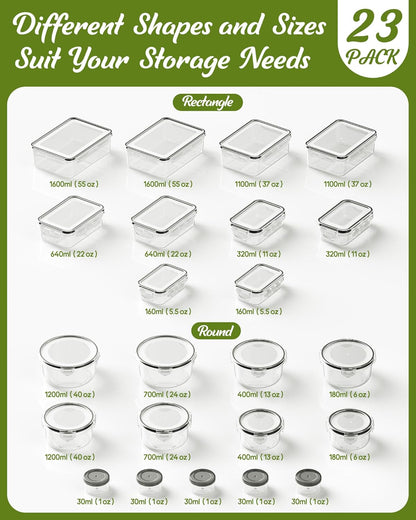 40 Piece Food Storage Containers with Lids(20 Containers & 20 Lids), BPA-Free Plastic Food Containers for Kitchen Storage and Organization, Leak Proof Meal Prep Container, Includes Labels & Pen