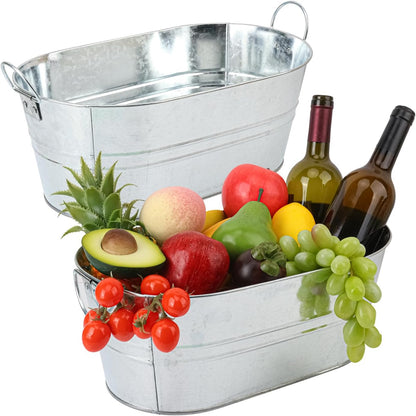3 PCS 15.3 x 9 x 6 inches Black Metal Galvanized Tub with Handles, 3 Gallon Galvanized Beverage Tubs for Parties, Large Metal Drink Ice Buckets for Beer, Wine, Cocktails & Outdoor Events