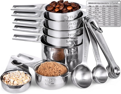 Measuring Cups, U-Taste Magnetic Measuring Cups and Spoons Set of 13 in 18/8 Stainless Steel: 7 Measuring Cups and 5 Measuring Spoons with 1 Professional Magnetic Measurement Conversion Chart