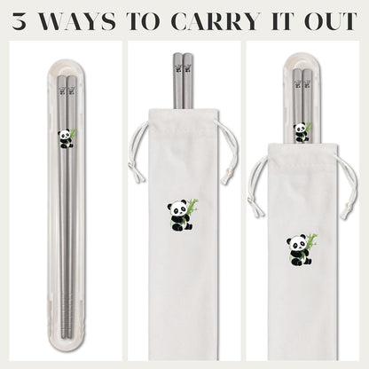 1 Pair Titanium Chopsticks-Unbreakable Camping & Travel Utensils, Panda Laser Engraved Lightweight Chopsticks Gift Set with Carry Case, Drawstring Bag/Dishwasher Safe(99.8% Pure Titanium)