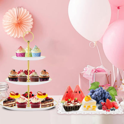 PinCute 5 Pcs Dessert Table Display Set - 2 X Cupcake Stand Holder/Cup Cake Tier Tower & 3 X Serving Tray Combo for Tea Party, Birthday, Baby Shower (Wave Square)
