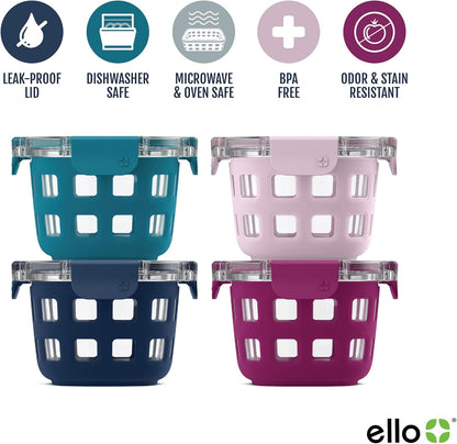 Ello Duraglass Glass Meal Prep Sets Leak-Proof Glass Food Storage Containers with Airtight BPA-Free Plastic Lids, Dishwasher, Microwave, and Freezer Safe