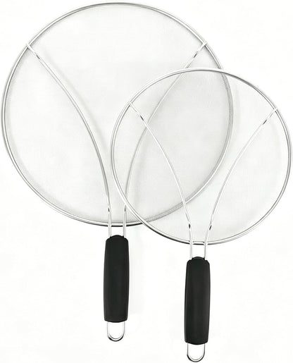 Stainless Steel Splatter Guard Set of 2 for Frying Pan – 13 Inch & 10 Inch Heavy Duty Grease Splatter Screen, Oil Splash Guard for Cooking, Dishwasher Safe, Easy to Hang