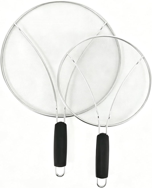 Stainless Steel Splatter Guard Set of 2 for Frying Pan – 13 Inch & 10 Inch Heavy Duty Grease Splatter Screen, Oil Splash Guard for Cooking, Dishwasher Safe, Easy to Hang