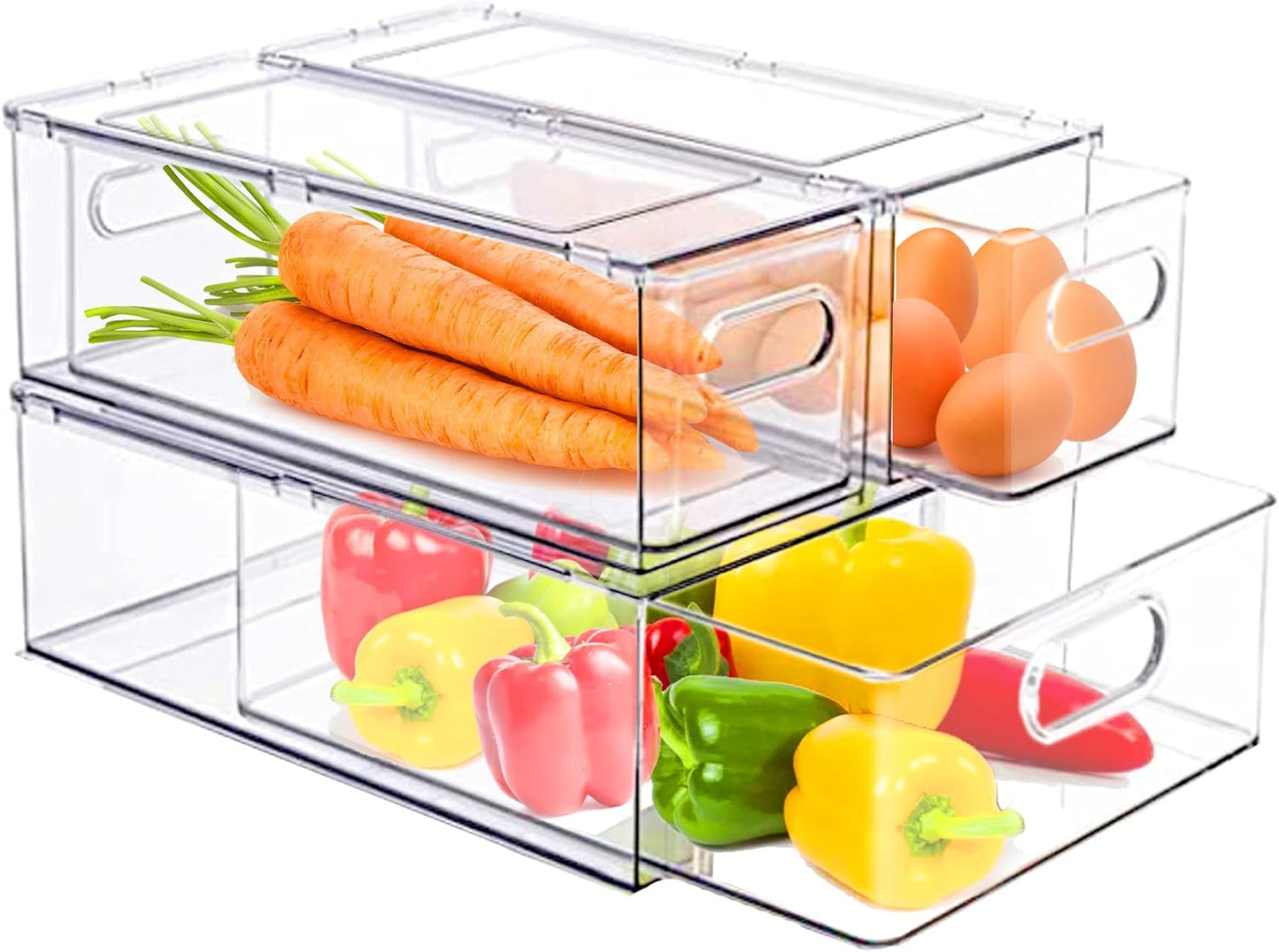 bealy 2 Pack Refrigerator Organizers and Storage, Stackable Clear Pull out Drawer Organizer Bins, BPA-Free Fridge Organizer and Storage for Fruit, Produce, Drink, Snack and Food Storage Containers