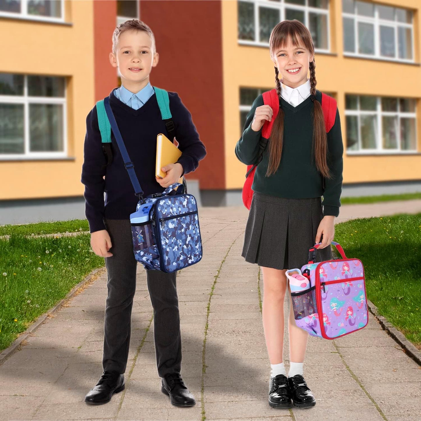 Kids Insulated Lunch Box Bag, Thermal Picnic Cool Bags with Adjustable Strap for Adults Children Women Men Boys Girls School Work (CAM-Blue)