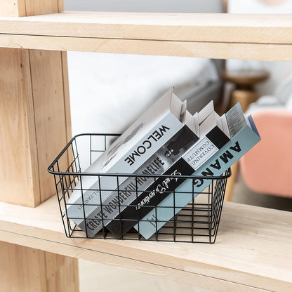 JUNCHU CHERRY Wire Kitchen Storage Basket 4 Packs,Perfect Pantry Organization Accessories Baskets,Laundry Basket,Countertop Organization,Suitable for Kitchen,Bathroom,Bedroom,Tabletop,Stackable,Chrome