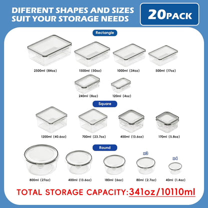 40 Pcs 84oz Large Food Storage Containers with Lids, Reusable Meal Prep Containers for Kitchen Storage, Airtight Leakproof & BPA-Free Freezer, Microwave & Dishwasher Safe