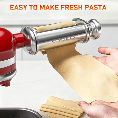 Pasta Maker Attachment for All Kitchenaid Stand Mixers, Kitchen Aid Pasta Attachments Included Pasta Dough Roller, Fettuccine Cutter, Spaghetti Cutter and Cleaning Brush