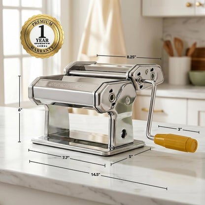 OVENTE Pasta Maker Machine with 7 Adjustable Settings, Silver PA515S