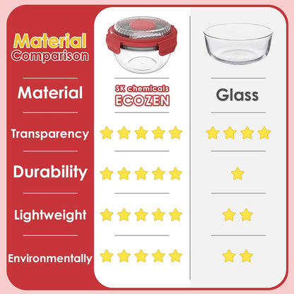 WHALEHOUSE Clear Eco-friendly SK chemicals ECOZEN Salad Container, 33OZ Portable Plastic Salad Bowls with Lid & Snack Tray, Leak-Proof Dressing Container, Reusable Fork, Lunch Box for Meal Prep (Pink)