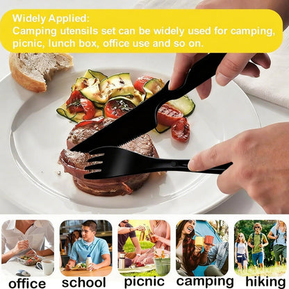 Travel Utensils Set - Reusable 5 Sets Wheat Straw Plastic Cutlery with Case, Portable Forks Spoons and Knives Set, Eco-Friendly BPA Free for Daily Use (5 Purple)