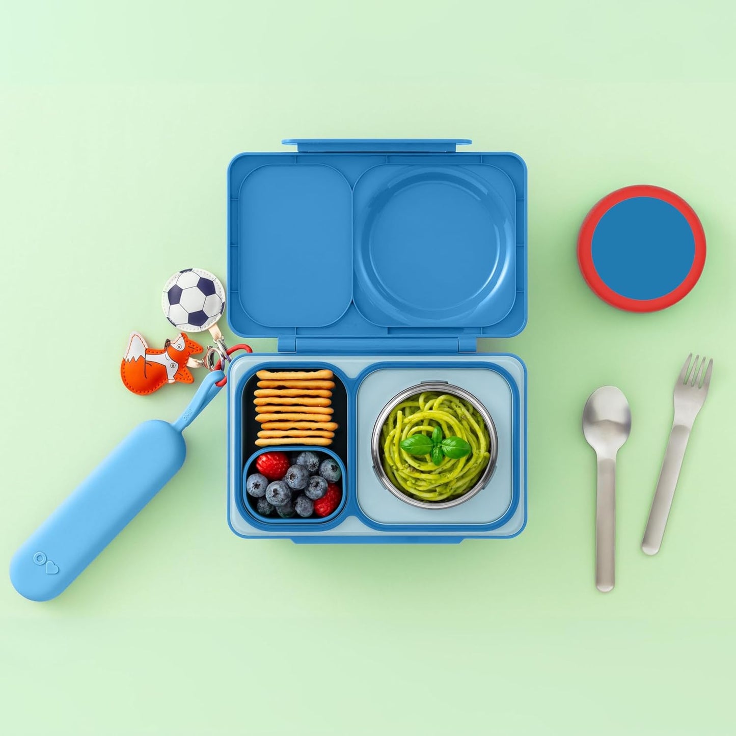 Omie OmieBox Kids Utensils Set with Case - 2 Piece Plastic, Reusable Fork and Spoon Silverware with Pod for Kids (Mint Green)
