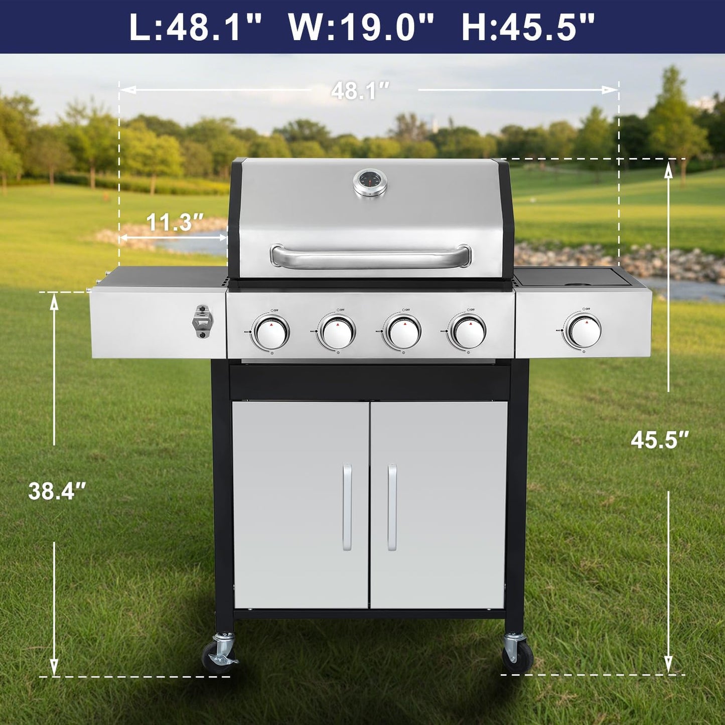69,000 BTU 6+1 Burner Propane Gas Grill with Cast Iron Grids & Griddle Plate, Double-Wall Stainless Steel Lid – Even Heat, Easy Clean, Perfect for Backyard BBQ