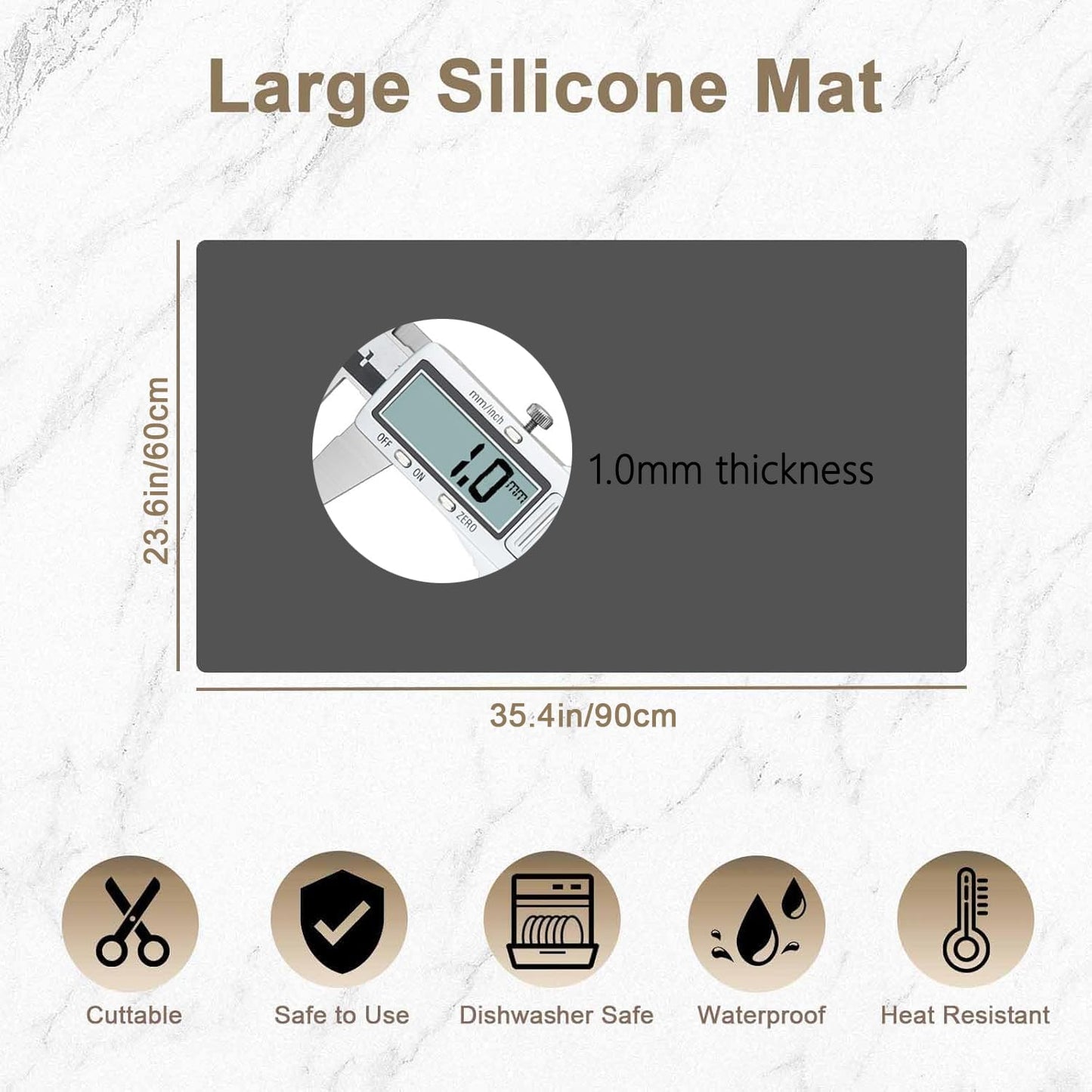 47.2"x23.6"(120cmx60cm) Large Silicone Mat for Kitchen Counter, Non-Slip Heat Resistant Countertop Protector, Waterproof Multipurpose Mat for Kitchen Island, Black