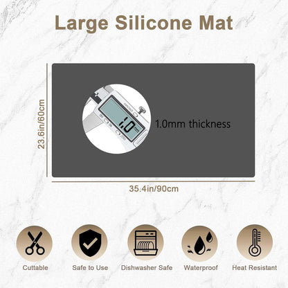 47.2"x23.6"(120cmx60cm) Large Silicone Mat for Kitchen Counter, Non-Slip Heat Resistant Countertop Protector, Waterproof Multipurpose Mat for Kitchen Island, Black