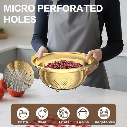 Stainless Steel Colander for Kitchen, Strainers and Colanders, 5-3-2 Qt