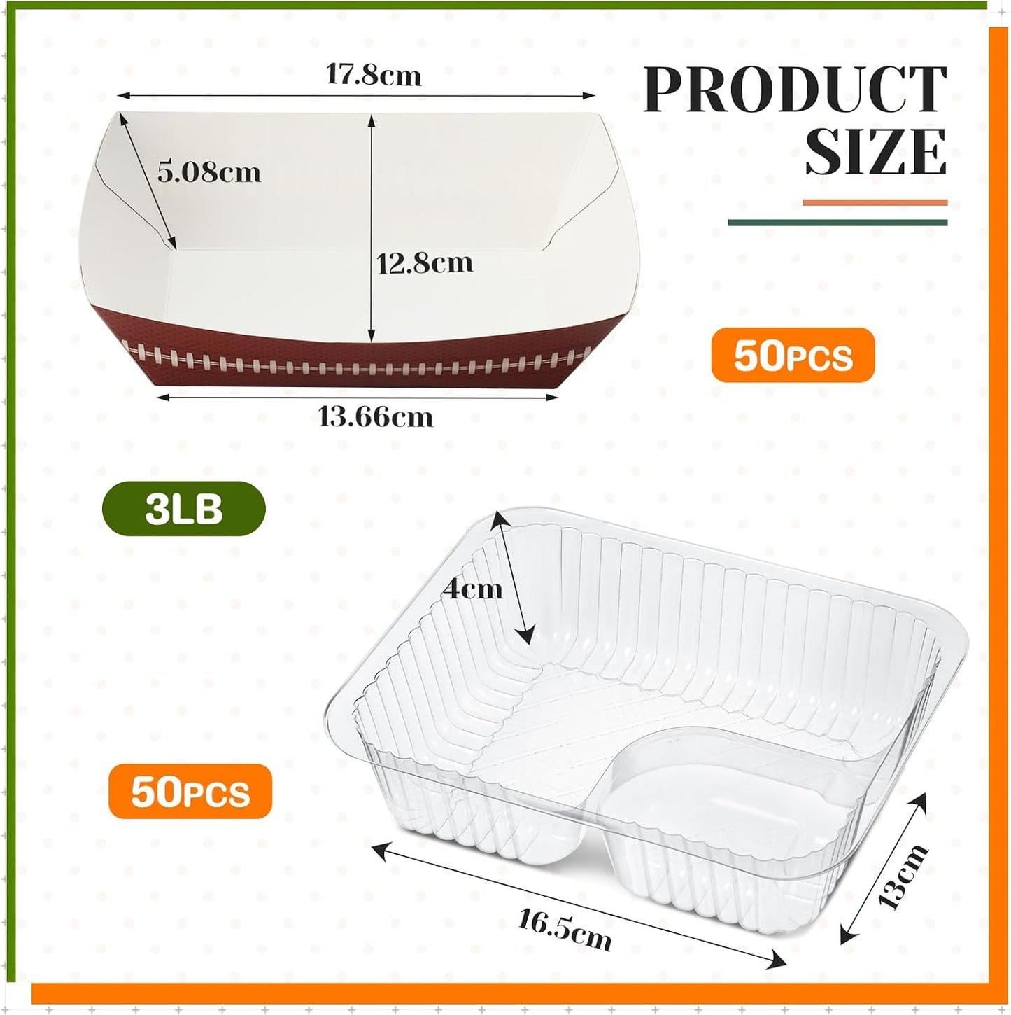 Yerliker 100 Pcs Disposable Tray Set 50 Plastic Nacho & 50 3 lb Paper Food Trays Food Boats Popcorn Chip Holder for Carnivals, Movie Theater, Concession Stand Supplies & Snack(Stripe Style)