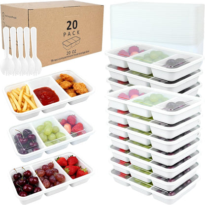 20 Sets Reusable Snack Containers Meal Prep Containers 3 Compartment Condiment Container With Lids Snackle Box Container Portion Control for Refrigeration Sauce,Outdoor Takeaway,Travel(Black)