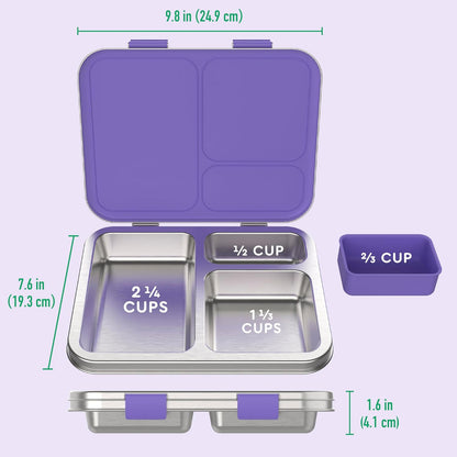 Bentgo Kids Stainless Steel Leak-Resistant Lunch Box - 3-Compartments with Bonus Silicone Container, Durable, Eco-Friendly, Dishwasher Safe, BPA-Free, Ideal for School, Ages 3+ (Silver)