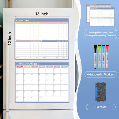 MaxGear Black Weekly Dry Erase Board,16"x12" Magnetic Whiteboard Meal Planner Blackboard for Fridge, Chalkboard Calendar Menu Planning Board Notepad for Kitchen with 7 Markers and 1 Eraser
