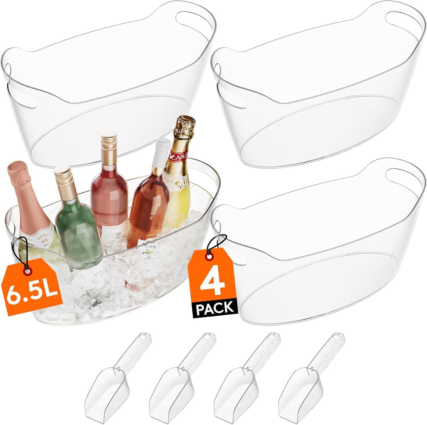 Lifewit 11.5L Ice Bucket for Parties 2 Pcs, Large Portable Drink Bucket for Cocktail Bar, Champagne Cooler for Beverage/Wine/Beer, Mimosa Bar Supplies Chiller Tub with Scoop 38 x18x20 cm/15x7x8 inches