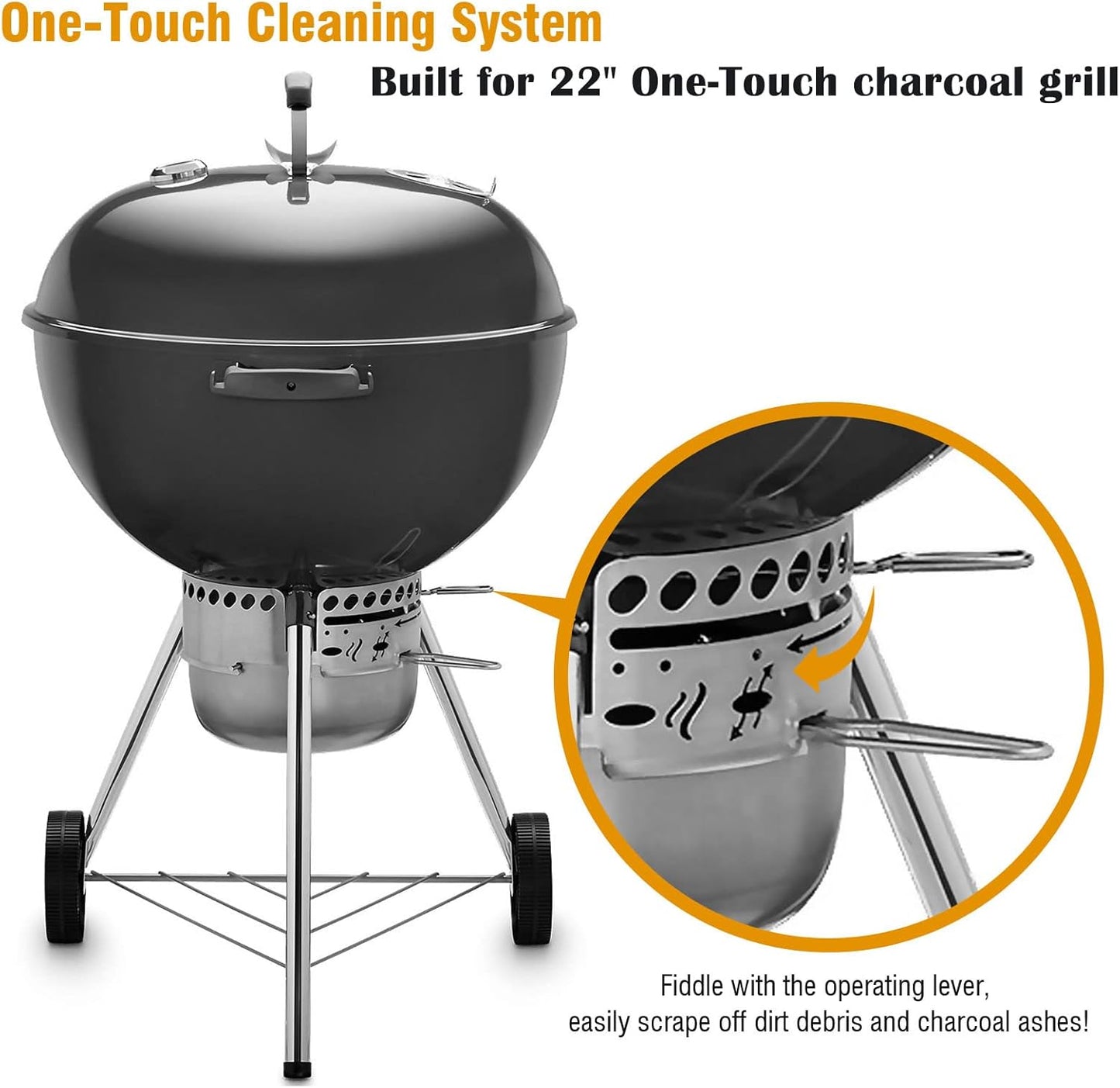 22-1/2-Inch One-Touch Cleaning System Kit for Weber Kettle Grills, Suitable Replacement Weber 7444 Grill Parts, Silver