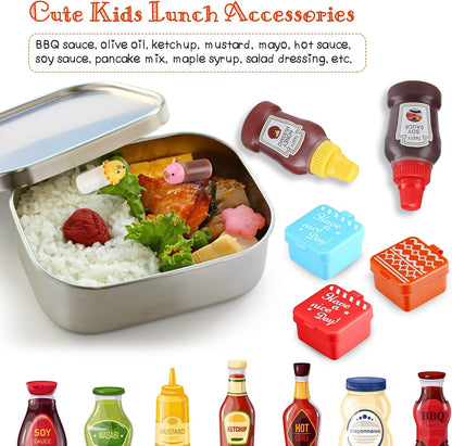 50 Pcs Kids Bento Box Accessories Including Food Picks Mini Condiment Bottles Ketchup Squeeze Bottles, Mini Soy Sauce Container with Funnel for Kids School Bento Camping Office Accessories (Animal)