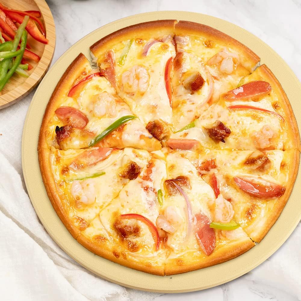 homEdge Pizza Stone Set, Heavy Duty Round Cordierite Baking Stone for Bread, Pizza, Thermal Shock Resistant Cooking Stone with Bamboo Pizza Peel Paddle for Oven and Grill-12 Inches (Diameter)