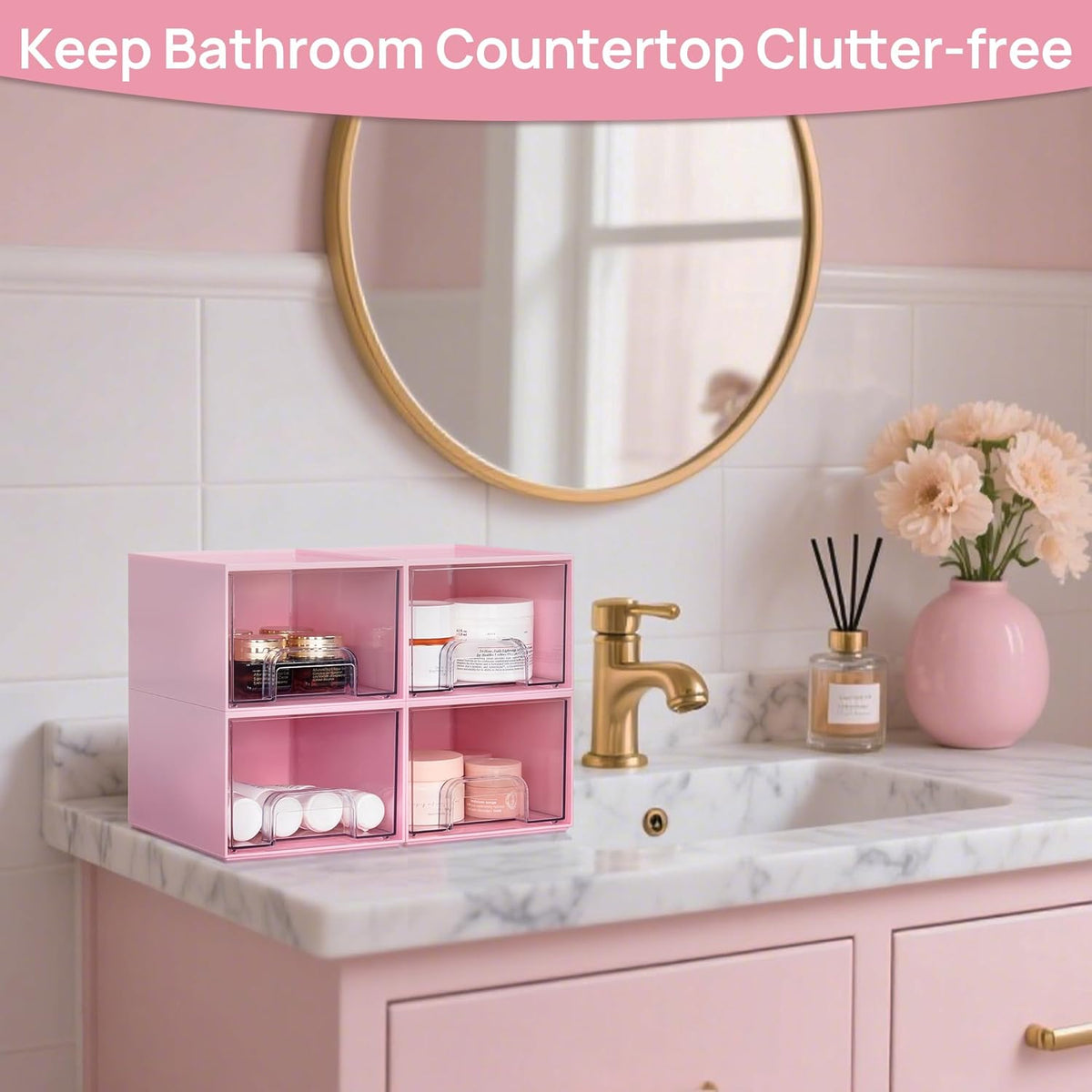Vtopmart 10 Pack Small Clear Stackable Storage Drawers, Acrylic Bathroom Makeup Organizer, Plastic Storage Bins For Vanity, Undersink, Kitchen Cabinets, Pantry, Home Organization