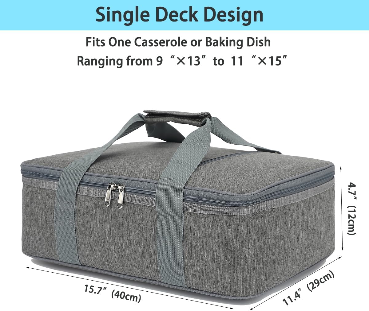GYEUKHAM Insulated Casserole Carrier Bag - Large Portable Hot and Cold Food Storage Tote with Handles Thermal Bag for Parties, Picnics, Camping, Travel,Fits 9"x13" Baking Dish,Grey
