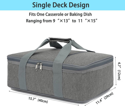 GYEUKHAM Insulated Casserole Carrier Bag - Large Portable Hot and Cold Food Storage Tote with Handles Thermal Bag for Parties, Picnics, Camping, Travel,Fits 9"x13" Baking Dish,Grey