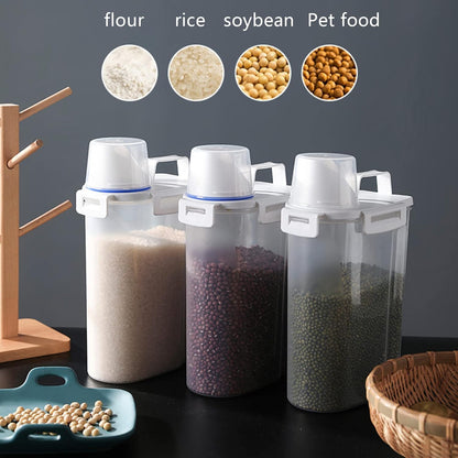 20Lbs 2 Pack Food Storage Container with Scoop, Airtight Rice Storage Bins Flour Containers Pet Food Dispenser with Handle & Wheels, Plastic Kitchen Pantry Organization for Cereal Baking Supplies