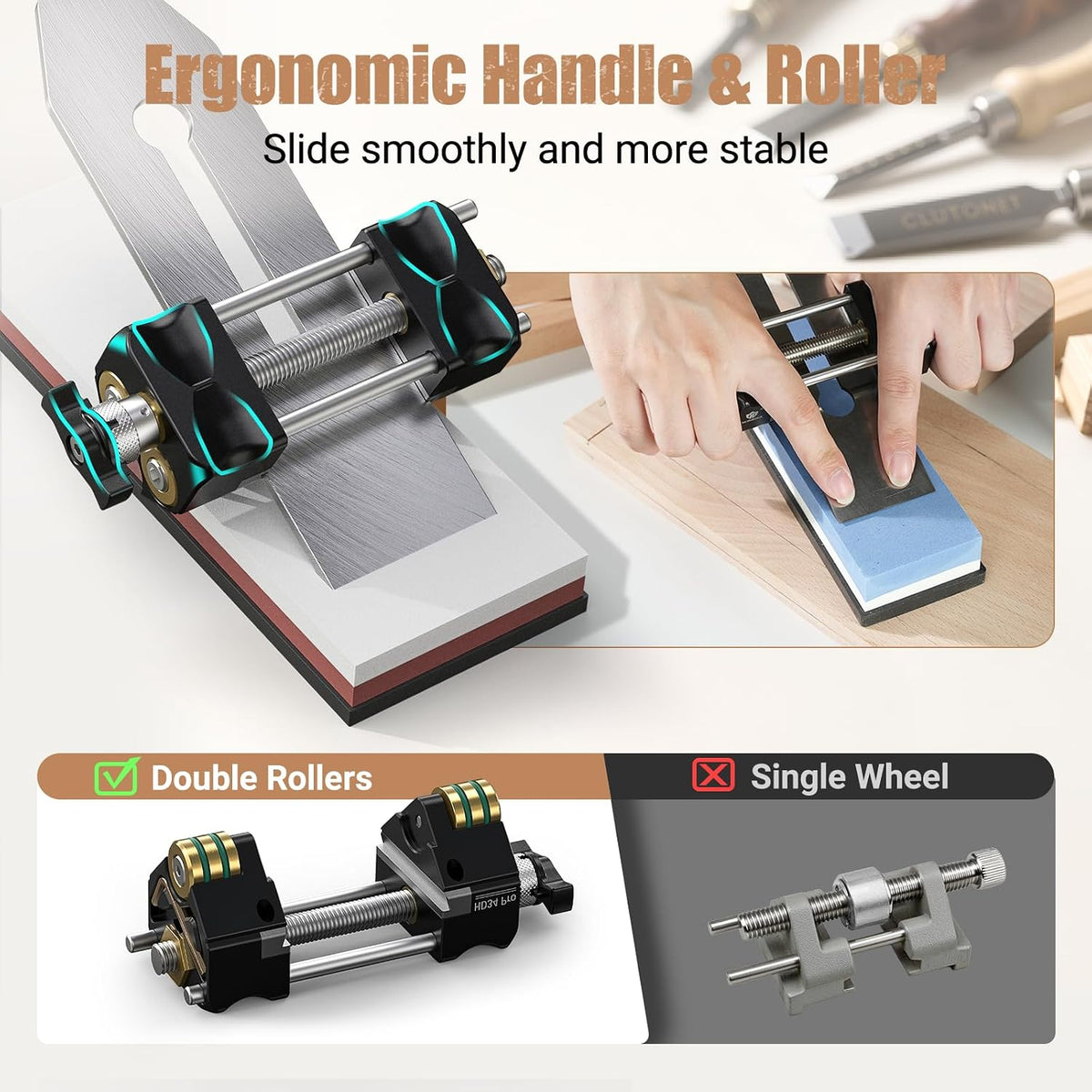 HONGDUI Chisel Sharpening Jig, Honing Guide for Wood Chisels & Planes (0.1"-3.2") Precision Woodworking Sharpener Tool