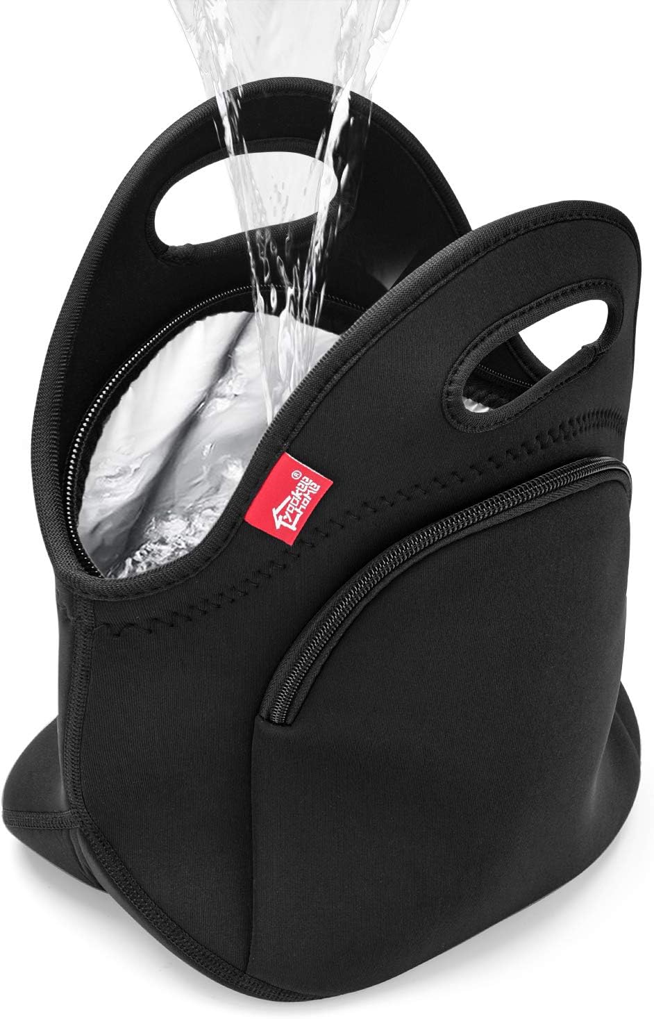 yookee home Waterproof Lunch Bag Double Layer Leakproof Neoprene Insulated Lunch Bag Freezable Black Reusable Thermal Lunch Cooler Tote Lunch Box for Boys Men Women Adult Kids for Work Outdoor