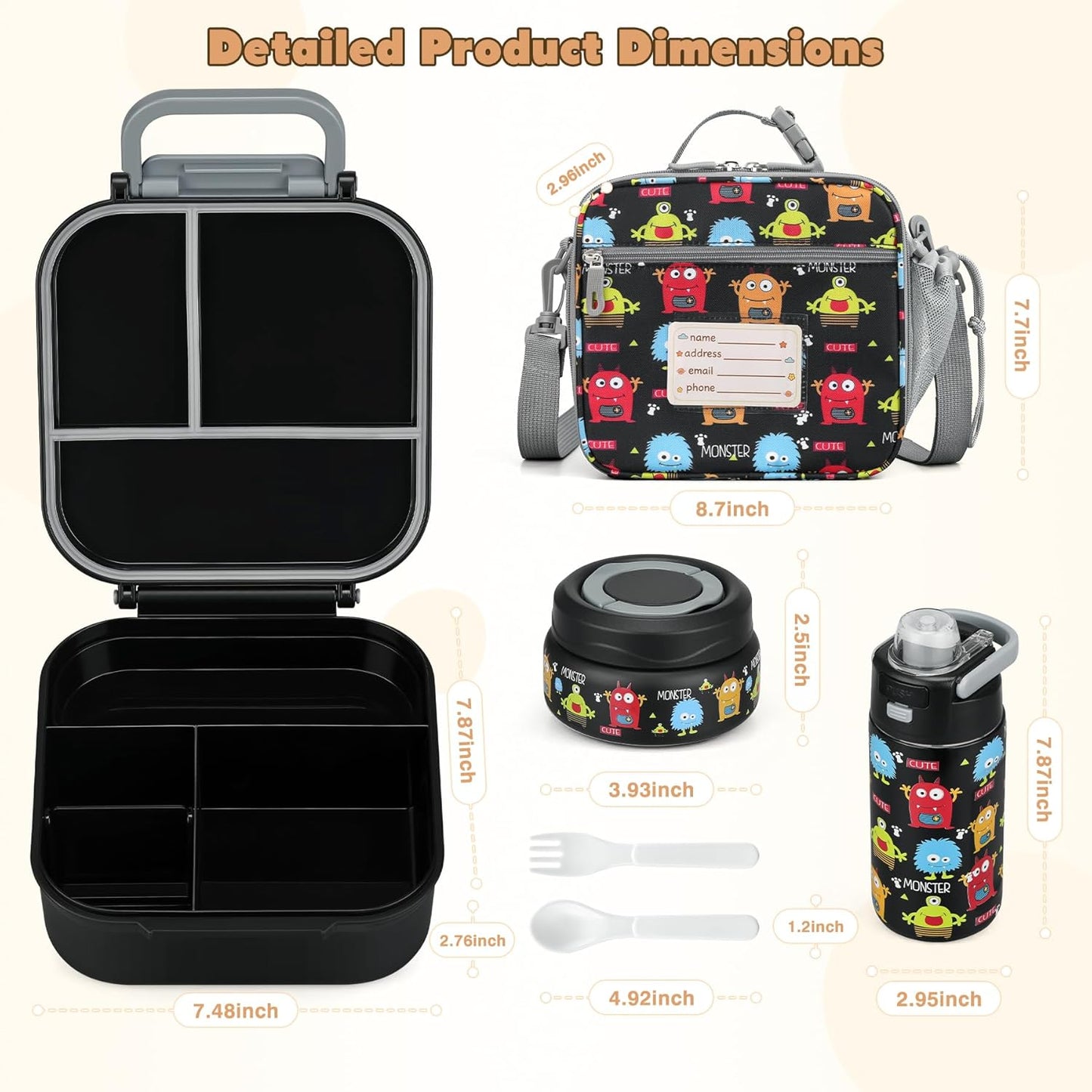Bento Lunch Box for Kids with 7oz Soup Thermo,Insulated Stainless Steel Kids Water Bottle with Straw and Insulated Lunch Bag,Leak-Proof Lunch Food Container with Ice Pack for School (Purple-Mermaid)