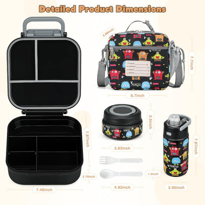 Bento Lunch Box for Kids with 7oz Soup Thermo,Insulated Stainless Steel Kids Water Bottle with Straw and Insulated Lunch Bag,Leak-Proof Lunch Food Container with Ice Pack for School (Purple-Mermaid)