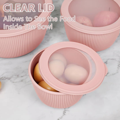 BoxedHome Plastic Mixing Bowls with Lids Set,4.97QT Large Capacity Deep Nesting Bowl,8 Pieces Set BPA-Free Prep Bowls,Dishwasher & Microwave Safe,Beige